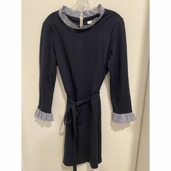 1901 Built In Stripe Collar Shirt Dress Belted Work Size  14 - Picture 3 of 7